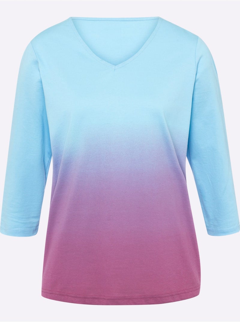 T-shirt à Manches 3/4 Dégradé De Couleur - Taille Standard - Moda Vilona Vert d'eau - Kiabi