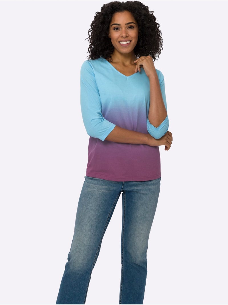 T-shirt à Manches 3/4 Dégradé De Couleur - Taille Standard - Moda Vilona Vert d'eau - Kiabi