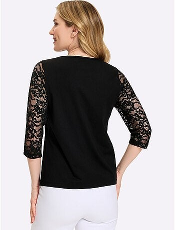 T-shirt à manches 3/4 dentelle raffinée - taille standard - moda vilona