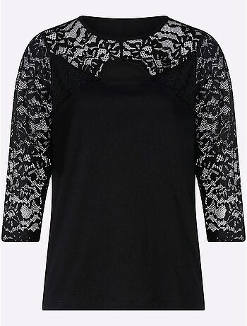T-shirt à manches 3/4 dentelle raffinée - taille standard - moda vilona