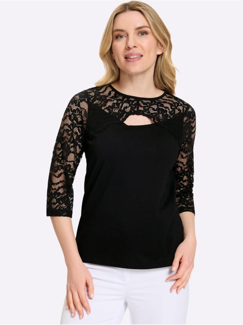 T-shirt à manches 3/4 dentelle raffinée - taille standard - moda vilona - Kiabi T-shirt à manches 3/4 dentelle raffinée - taille standard - moda vilona - Kiabi