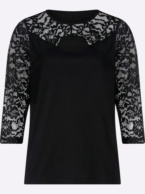 T-shirt à manches 3/4 dentelle raffinée - taille standard - moda vilona - Kiabi T-shirt à manches 3/4 dentelle raffinée - taille standard - moda vilona - Kiabi