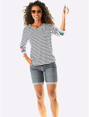 T-shirt à Manches 3/4 Détails Contrastés - Taille Standard - Helline