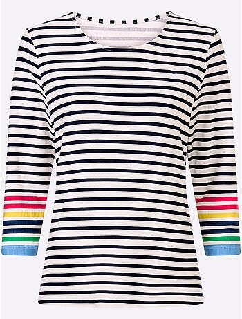 T-shirt à Manches 3/4 Détails Contrastés - Taille Standard - Helline