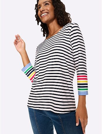 T-shirt à Manches 3/4 Détails Contrastés - Taille Standard - Helline