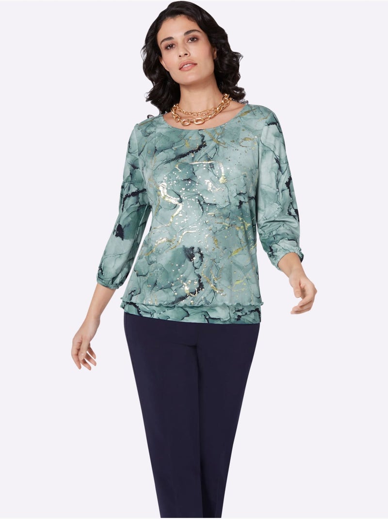 T-shirt à Manches 3/4 Doublé - Taille Standard - Helline Vert menthe - Kiabi