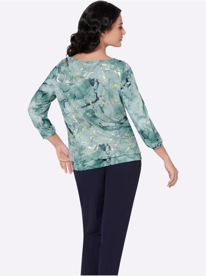 T-shirt à Manches 3/4 Doublé - Taille Standard - Helline Vert menthe - Kiabi
