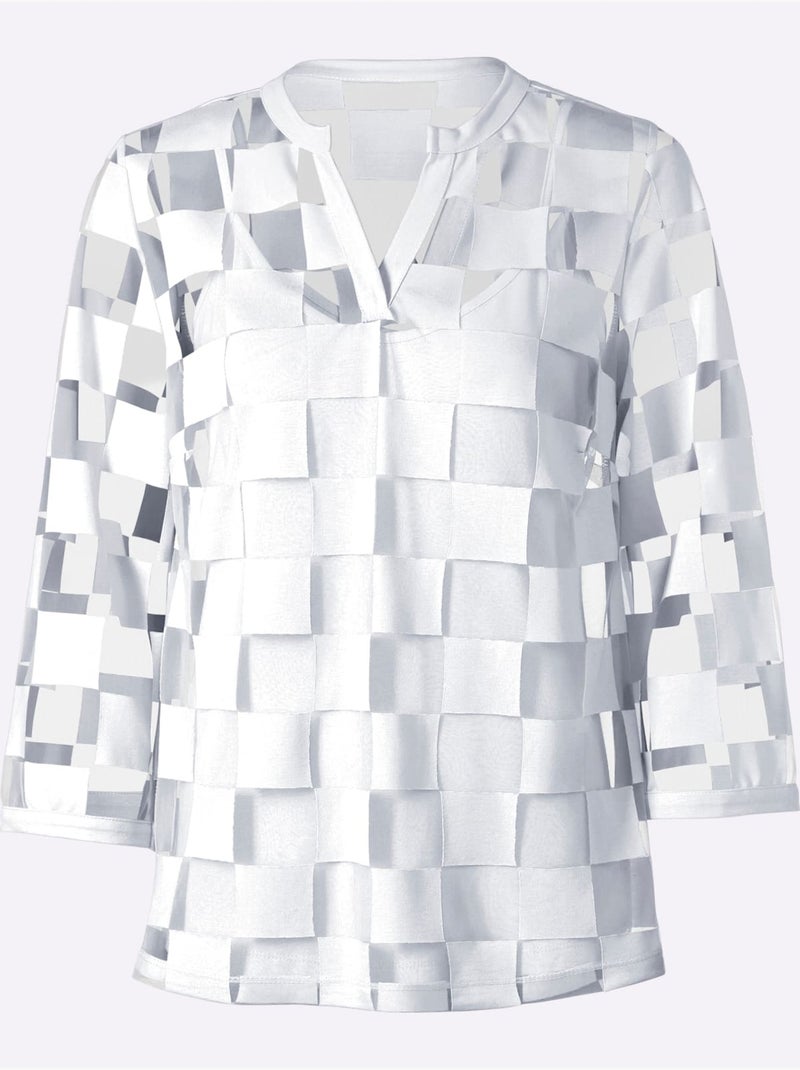 T-shirt à Manches 3/4 Effet Vaporeux Chic - Taille Standard - Helline Blanc - Kiabi