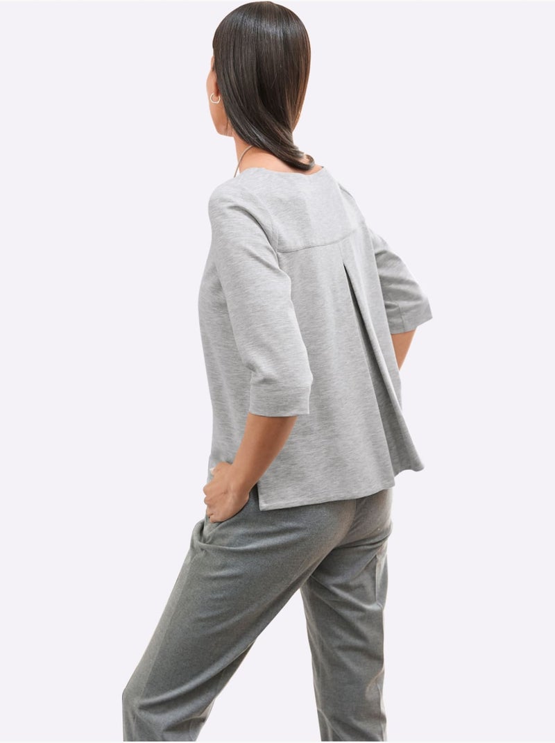 T-shirt à Manches 3/4 élasthanne - Taille Standard - Helline Gris chiné - Kiabi