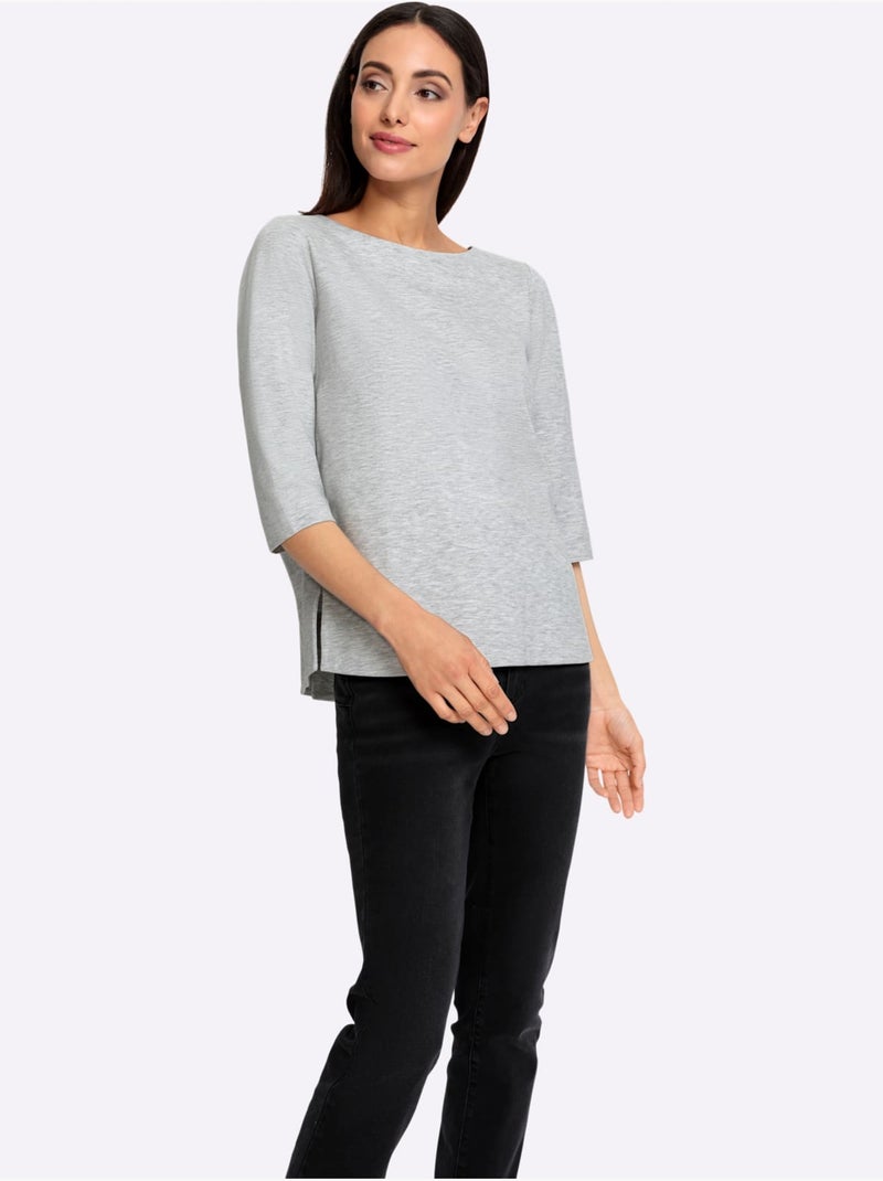 T-shirt à Manches 3/4 élasthanne - Taille Standard - Helline Gris chiné - Kiabi