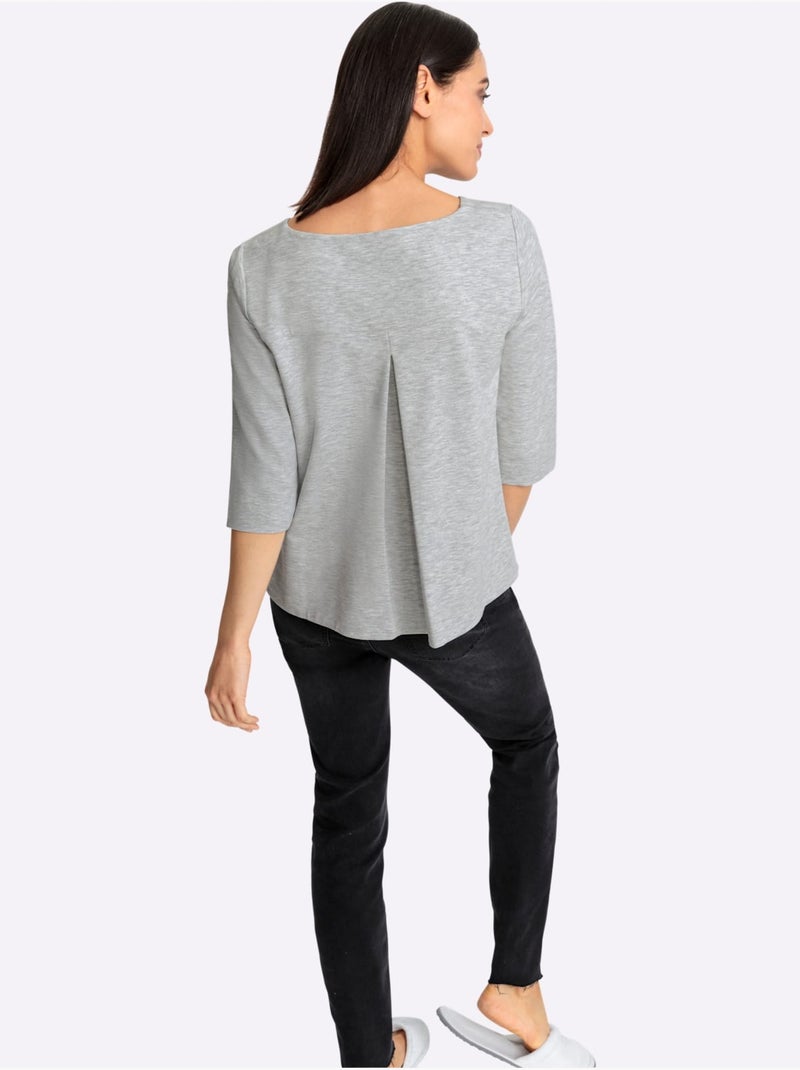 T-shirt à Manches 3/4 élasthanne - Taille Standard - Helline Gris chiné - Kiabi