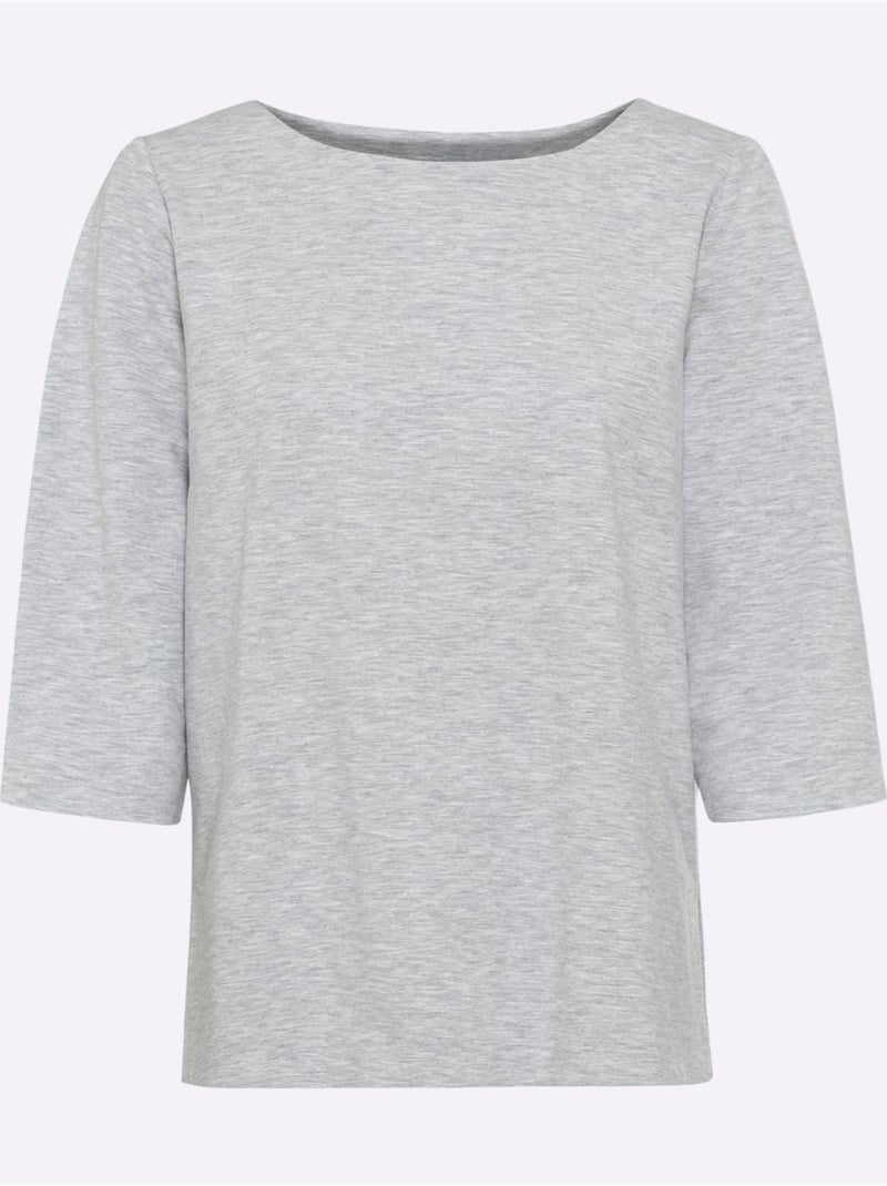 T-shirt à Manches 3/4 élasthanne - Taille Standard - Helline Gris chiné - Kiabi