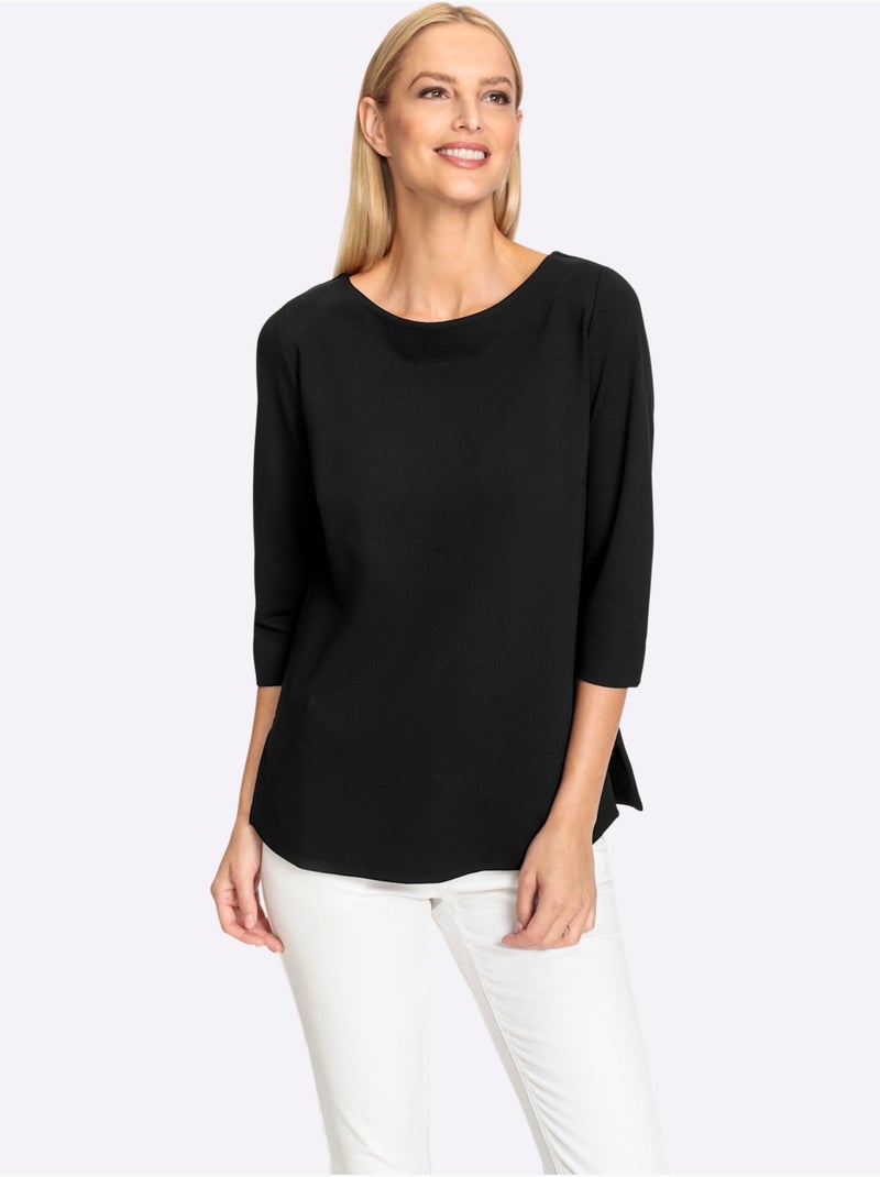 T-shirt à Manches 3/4 élasthanne - Taille Standard - Helline Noir - Kiabi