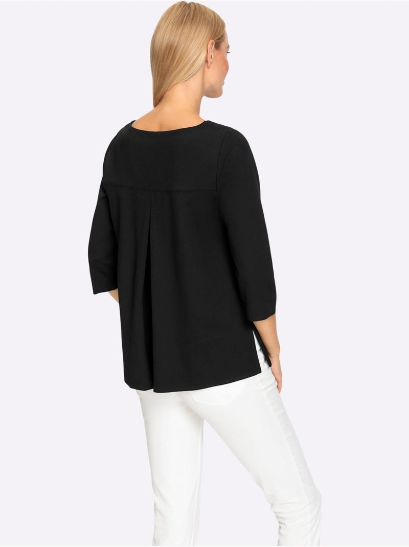 T-shirt à Manches 3/4 élasthanne - Taille Standard - Helline Noir - Kiabi