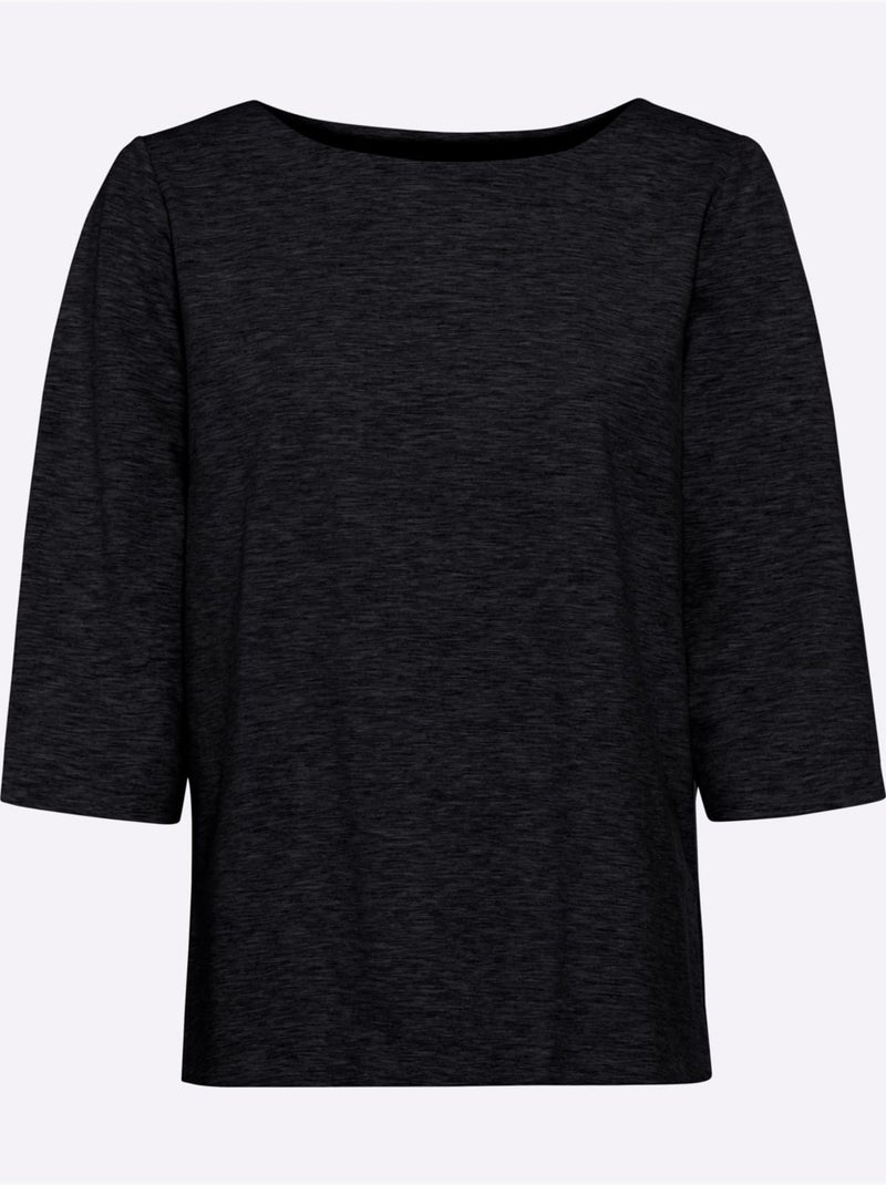 T-shirt à Manches 3/4 élasthanne - Taille Standard - Helline Noir - Kiabi