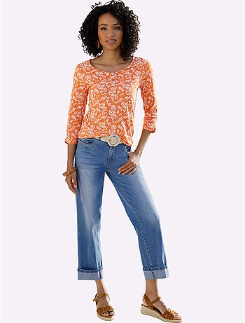 T-shirt à Manches 3/4 élégant Motif Décoratif - Taille Standard - Helline