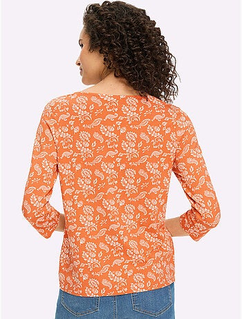 T-shirt à Manches 3/4 élégant Motif Décoratif - Taille Standard - Helline