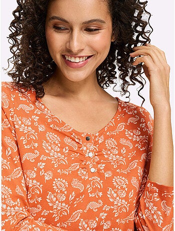T-shirt à Manches 3/4 élégant Motif Décoratif - Taille Standard - Helline