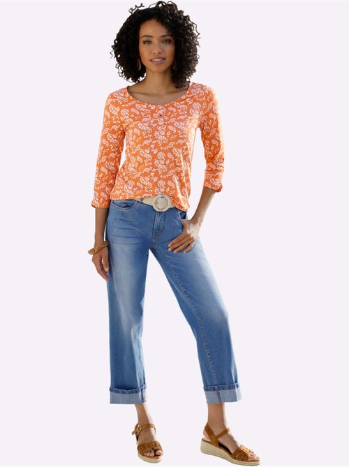 T-shirt à Manches 3/4 élégant Motif Décoratif - Taille Standard - Helline - Kiabi T-shirt à Manches 3/4 élégant Motif Décoratif - Taille Standard - Helline - Kiabi