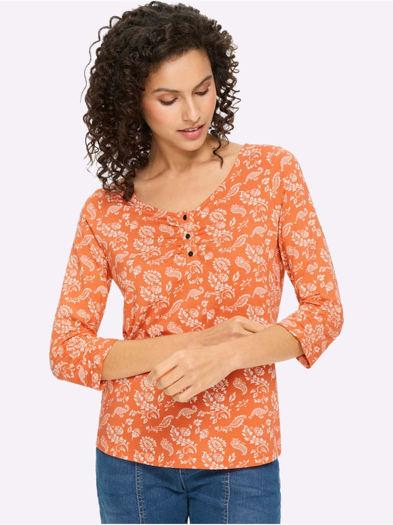 T-shirt à Manches 3/4 élégant Motif Décoratif - Taille Standard - Helline Ecru - Kiabi