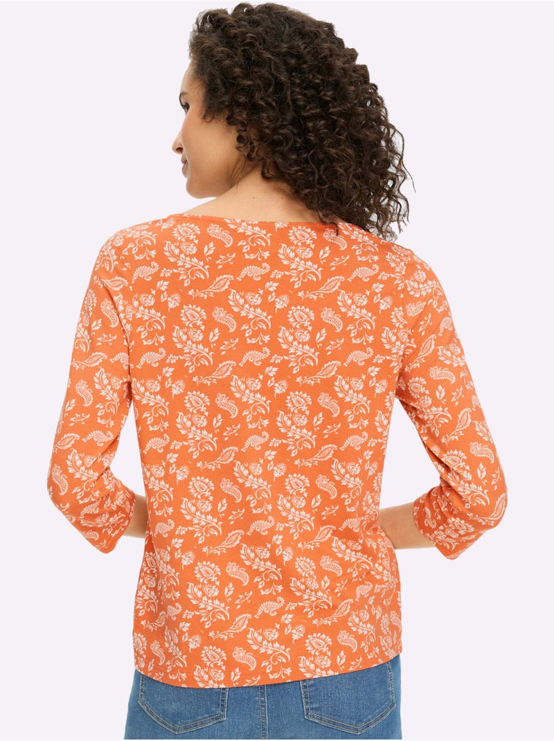 T-shirt à Manches 3/4 élégant Motif Décoratif - Taille Standard - Helline Ecru - Kiabi