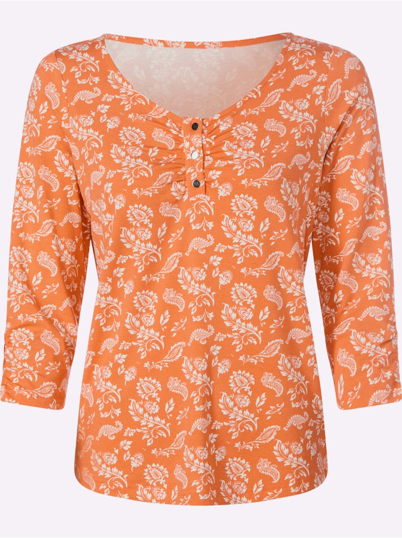 T-shirt à Manches 3/4 élégant Motif Décoratif - Taille Standard - Helline Ecru - Kiabi
