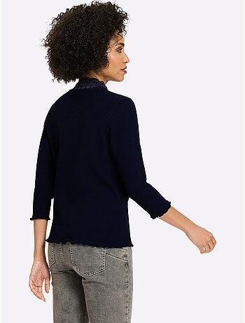 T-shirt à Manches 3/4 Empiècement Dentelle Tendance - Taille Standard - Helline