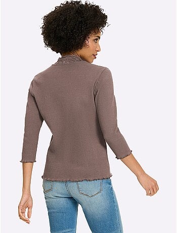 T-shirt à manches 3/4 empiècement dentelle tendance - taille standard - helline