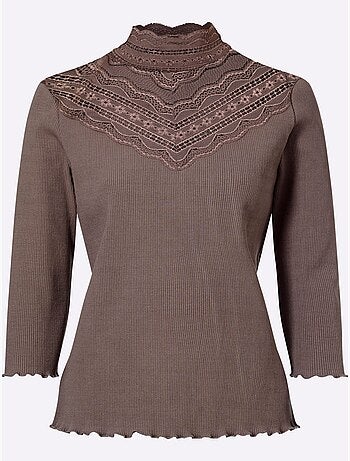 T-shirt à manches 3/4 empiècement dentelle tendance - taille standard - helline