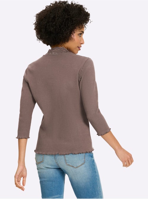 T-shirt à Manches 3/4 Empiècement Dentelle Tendance - Taille Standard - Helline - Kiabi