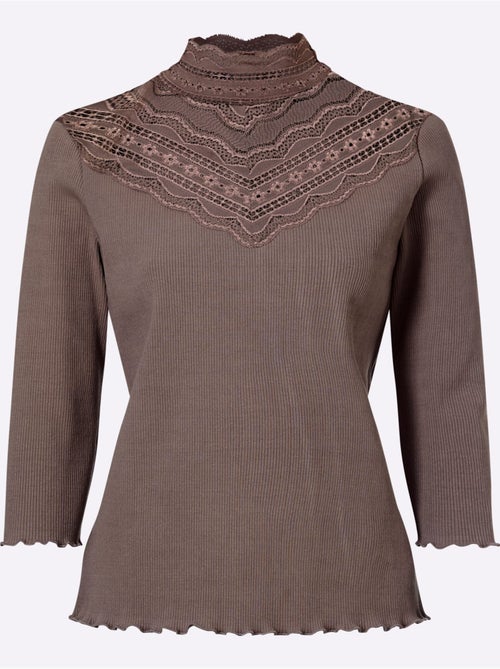 T-shirt à Manches 3/4 Empiècement Dentelle Tendance - Taille Standard - Helline - Kiabi