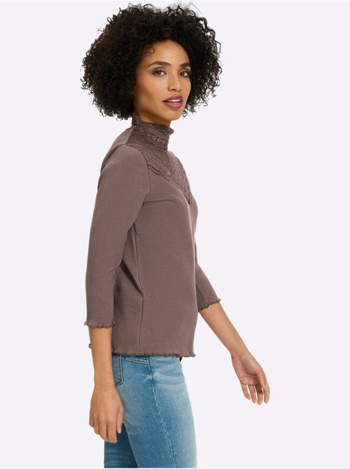 T-shirt à Manches 3/4 Empiècement Dentelle Tendance - Taille Standard - Helline - Kiabi