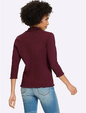 T-shirt à manches 3/4 empiècement dentelle tendance - taille standard - helline
