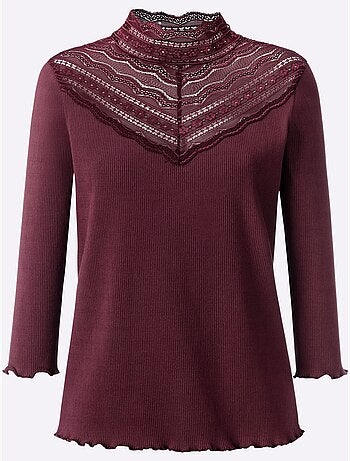 T-shirt à manches 3/4 empiècement dentelle tendance - taille standard - helline