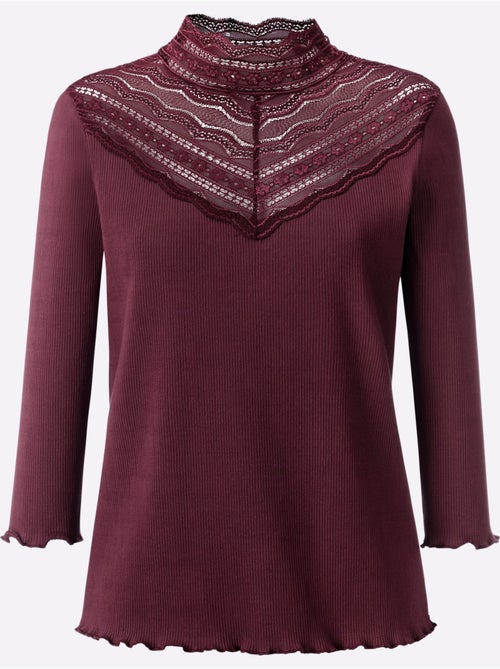T-shirt à Manches 3/4 Empiècement Dentelle Tendance - Taille Standard - Helline - Kiabi T-shirt à Manches 3/4 Empiècement Dentelle Tendance - Taille Standard - Helline - Kiabi