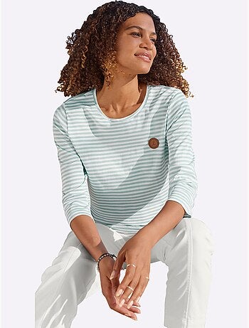 T-shirt à manches 3/4 en coton et modal avec rayures - Taille standard - Witt