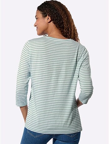 T-shirt à manches 3/4 en coton et modal avec rayures - Taille standard - Witt