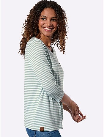 T-shirt à manches 3/4 en coton et modal avec rayures - Taille standard - Witt