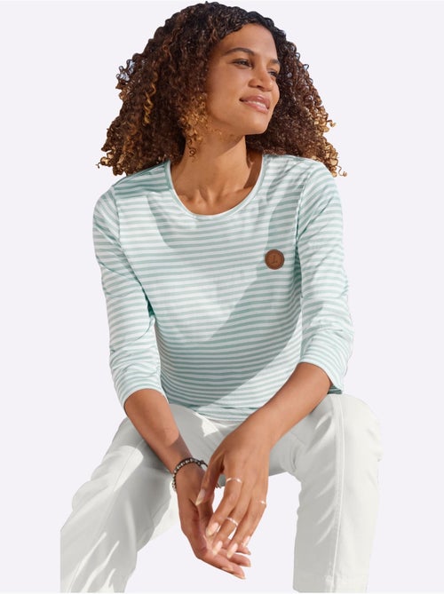 T-shirt à manches 3/4 en coton et modal avec rayures - Taille standard - Witt - Kiabi T-shirt à manches 3/4 en coton et modal avec rayures - Taille standard - Witt - Kiabi