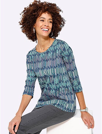T-shirt à manches 3/4 en imprimé multicolore et léger - Taille standard - Moda Vilona