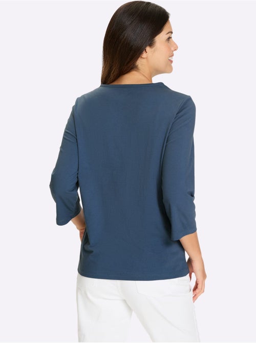 T-shirt à manches 3/4 en pur coton avec dentelle délicate - taille standard - moda vilona - Kiabi T-shirt à manches 3/4 en pur coton avec dentelle délicate - taille standard - moda vilona - Kiabi