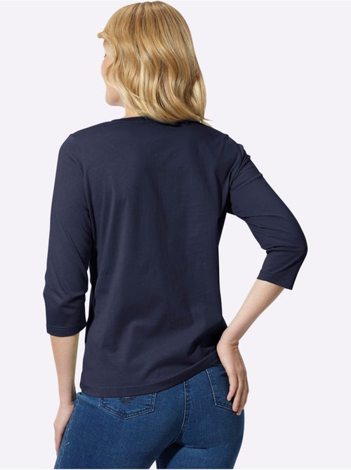 T-shirt à manches 3/4 encolure arrondie avec petit v - taille standard - moda vilona - Kiabi