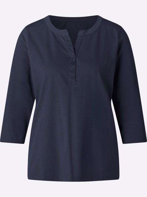 T-shirt à manches 3/4 encolure arrondie avec petit v - taille standard - moda vilona - Kiabi