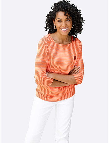 T-shirt à Manches 3/4 Encolure En U - Taille Standard - Moda Vilona