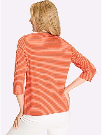 T-shirt à Manches 3/4 Encolure En U - Taille Standard - Moda Vilona