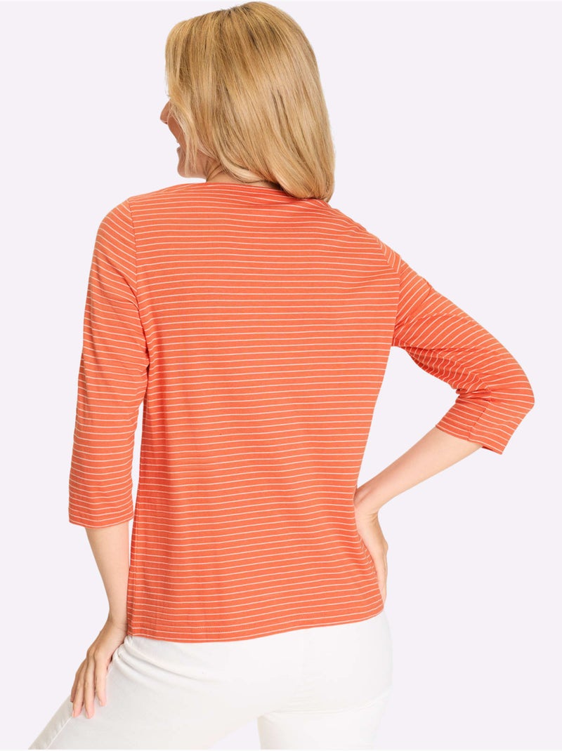 T-shirt à Manches 3/4 Encolure En U - Taille Standard - Moda Vilona Orange - Kiabi