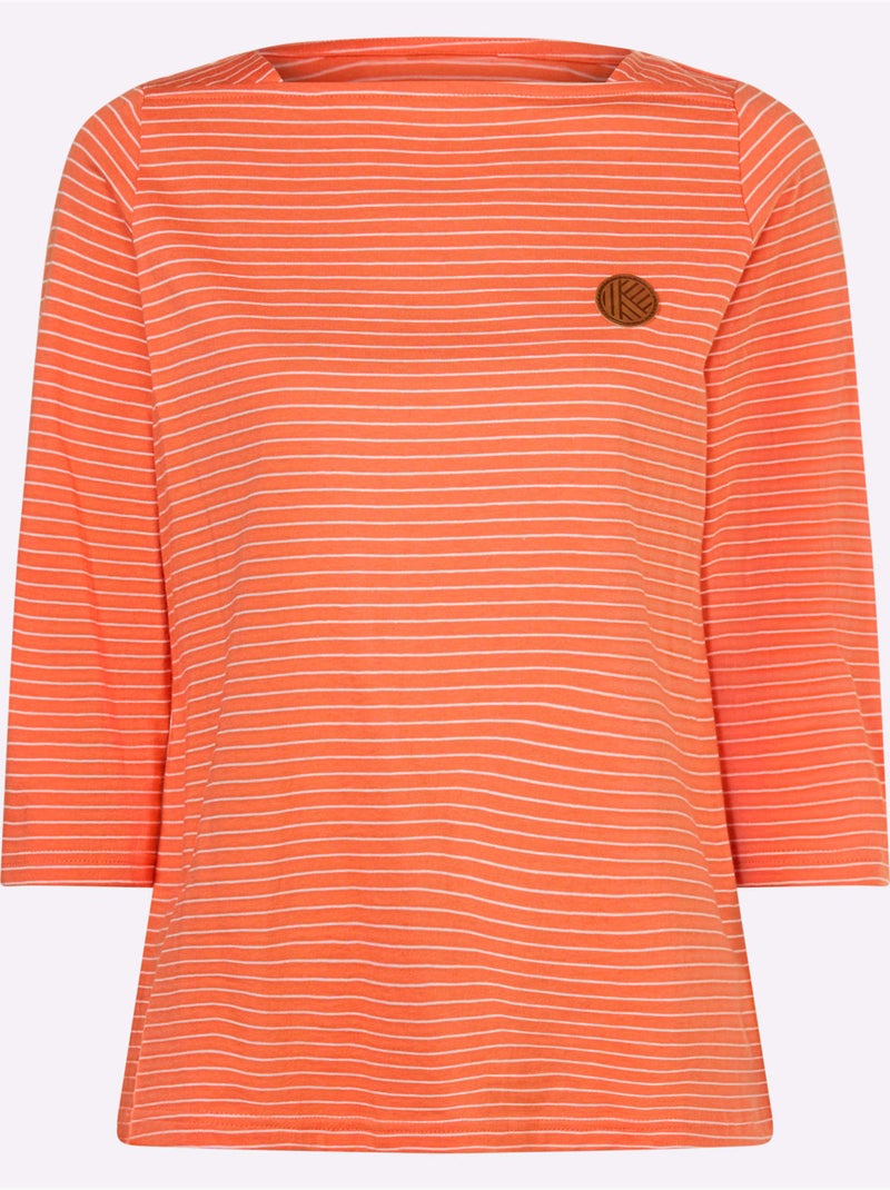 T-shirt à Manches 3/4 Encolure En U - Taille Standard - Moda Vilona Orange - Kiabi