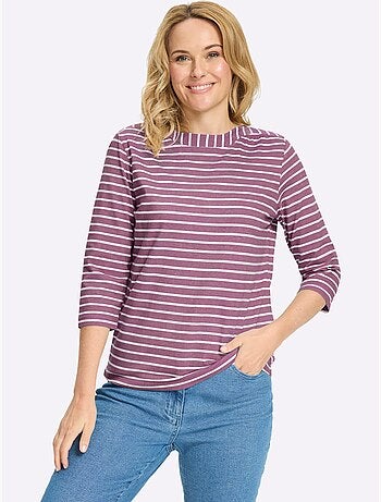 T-shirt à manches 3/4 encolure en u féminine - taille standard - moda vilona