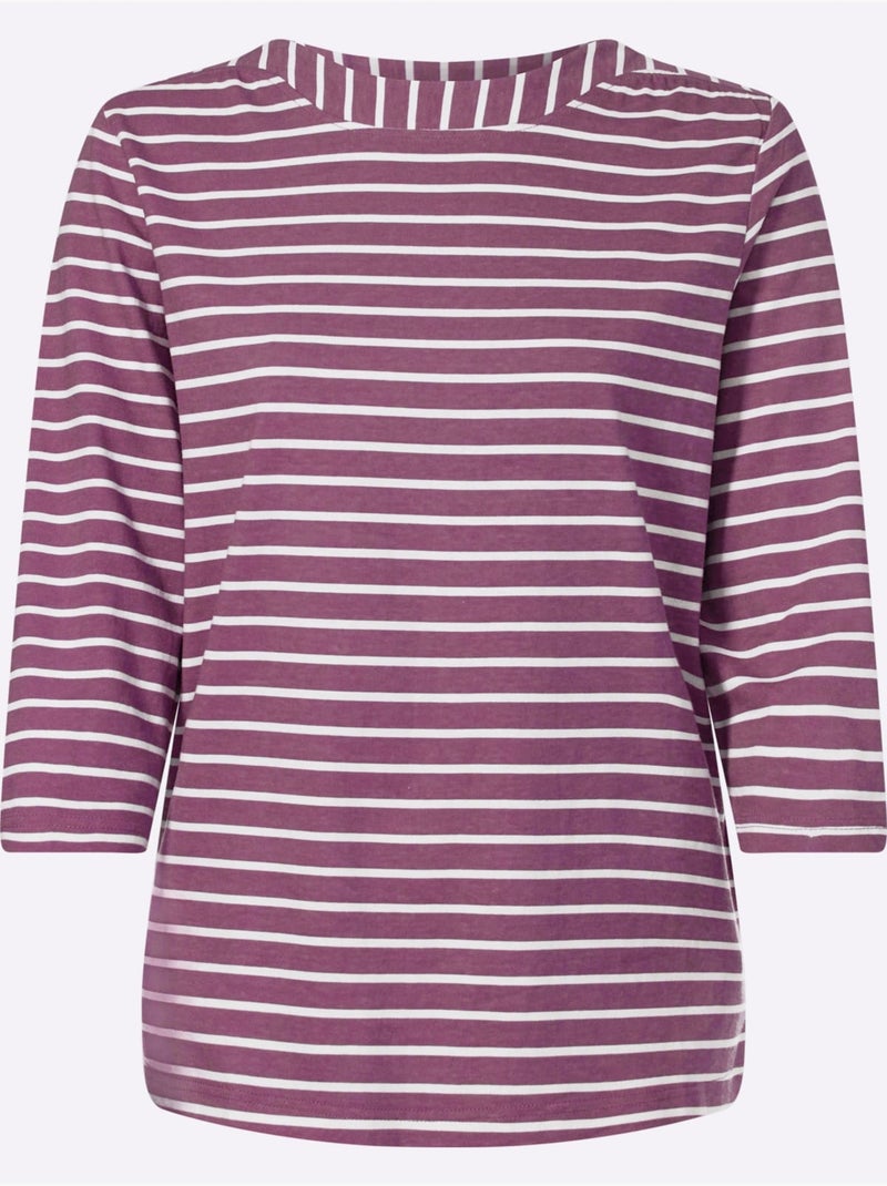T-shirt à manches 3/4 encolure en u féminine - taille standard - moda vilona Écru/Violet - Kiabi
