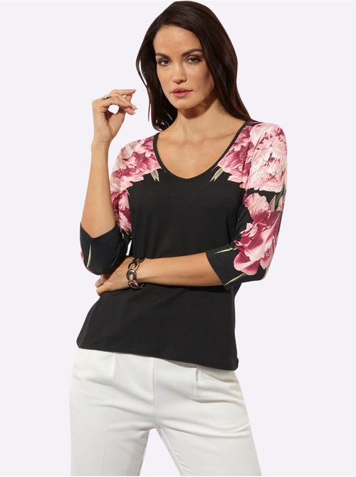 T-shirt à manches 3/4 encolure en v flatteuse - taille standard - helline - Kiabi